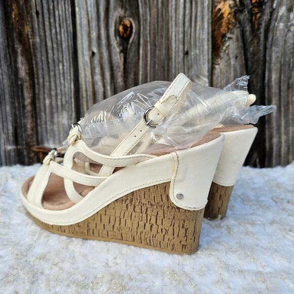 Off White Cage Platform Cork Wedge Heeled Sandals Aerosoles Popularity Size 11 - Picture 4 of 13